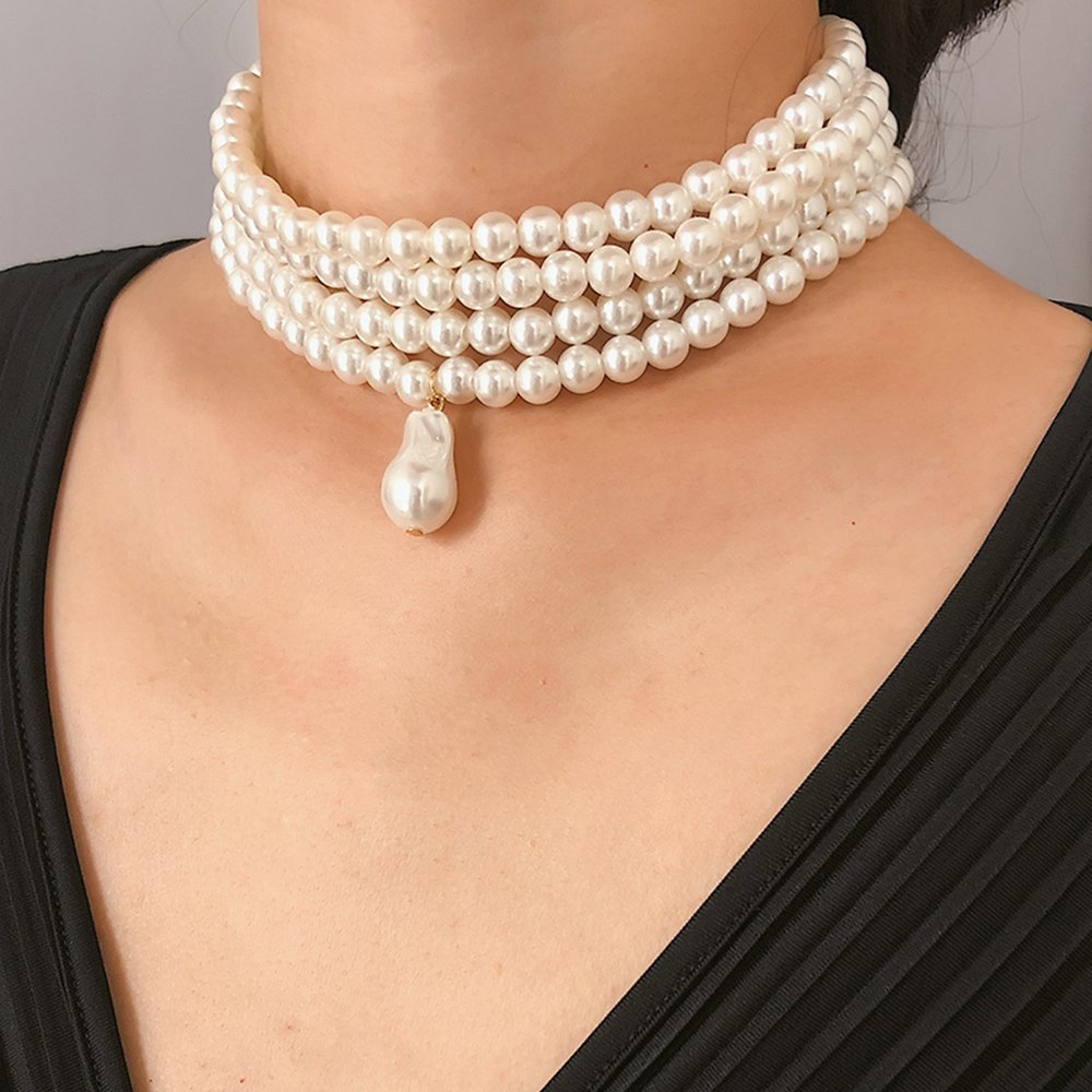 4Layer pearl choker necklace