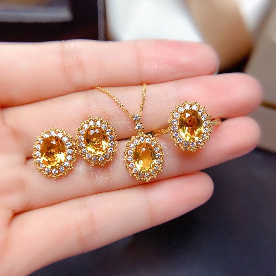 Golden stone pendant set(3items)